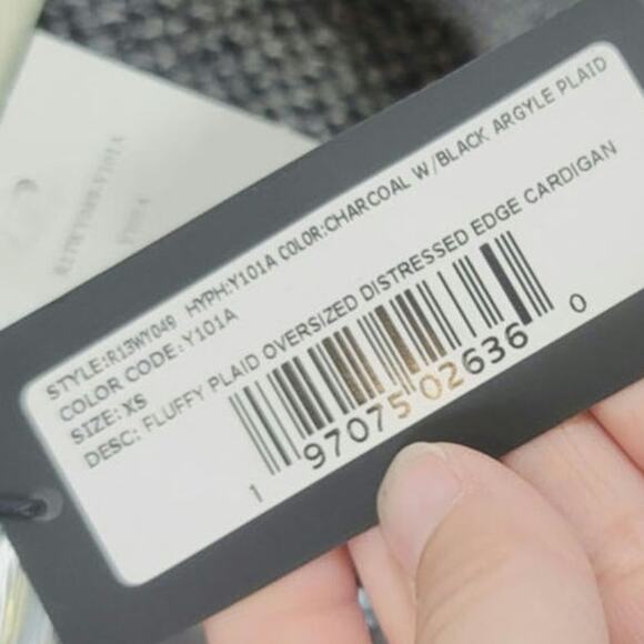 R13 Fluffy Plaid Oversized Distressed Edge Cardi Charcoal Blk Argyle Plaid, XS - Picture 8 of 16